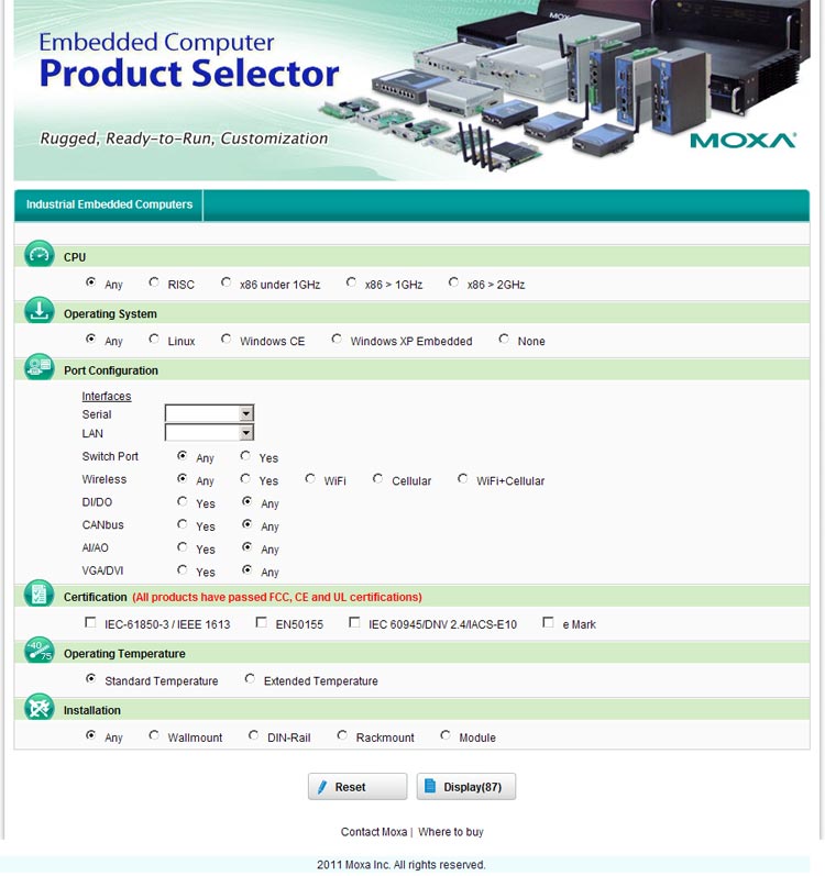 Moxa    "Embedded Computers Selector" -       